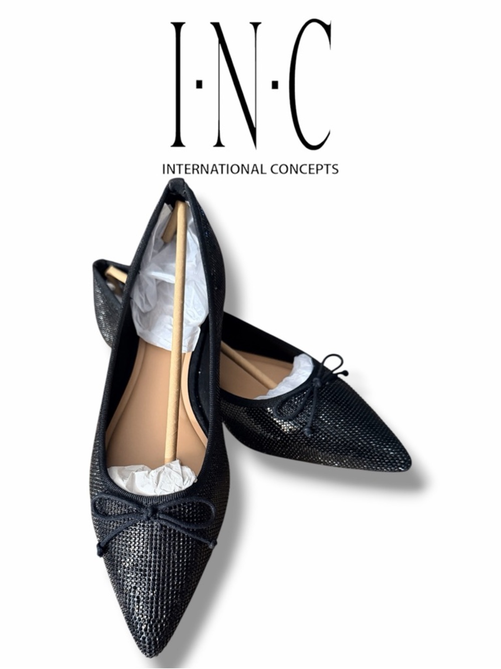 INC International Concepts Women’s Persie Black Embellished Ballet Flats 9.5